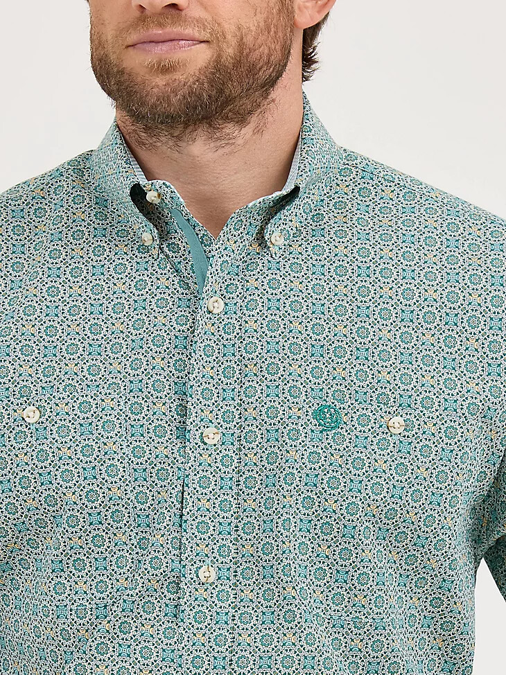 camisa de manga corta con dos bolsillos y botones wrangler george strait con incrustaciones turquesas