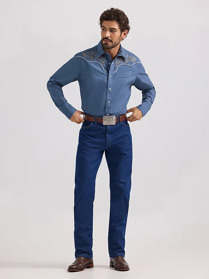 camisa vaquera con broche wrangler rodeo ben bluebell