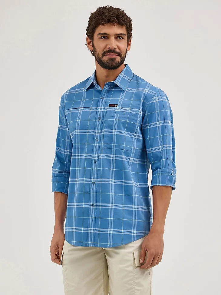 camisa a cuadros wrangler atg para hombre hike to fish mangosteen