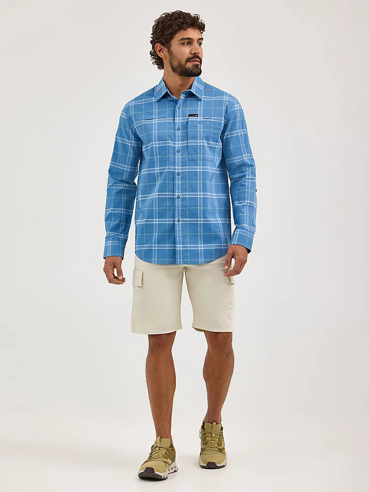 camisa a cuadros wrangler atg para hombre hike to fish mangosteen