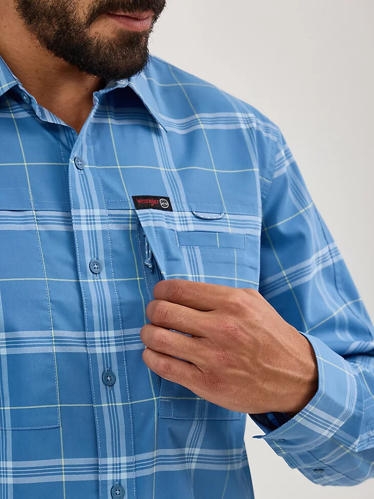 camisa a cuadros wrangler atg para hombre hike to fish mangosteen