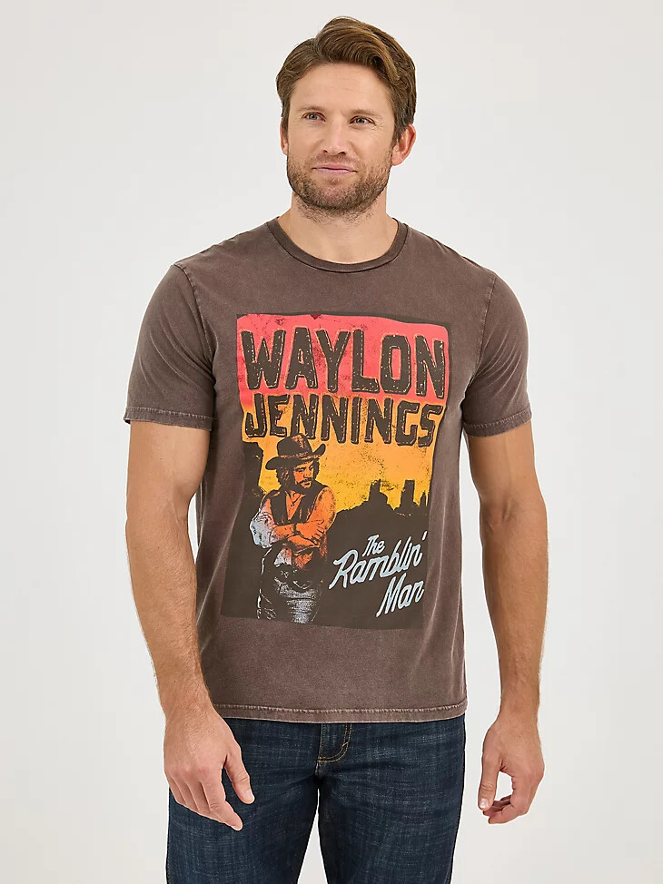 camiseta de concierto waylon jennings de wrangler para hombre color chocolate y ciruela