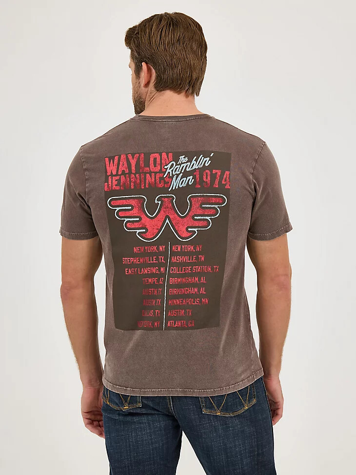 camiseta de concierto waylon jennings de wrangler para hombre color chocolate y ciruela