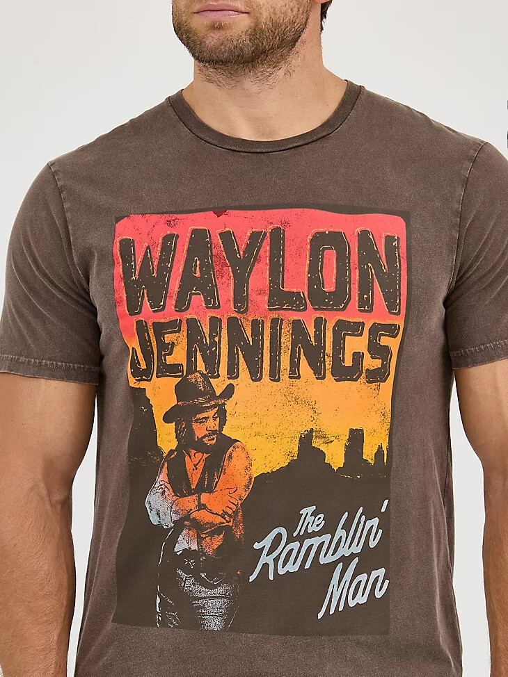 camiseta de concierto waylon jennings de wrangler para hombre color chocolate y ciruela