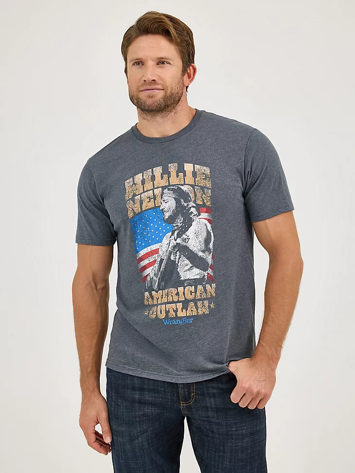 camiseta de concierto willie nelson de wrangler para hombre color asfalto jaspeado