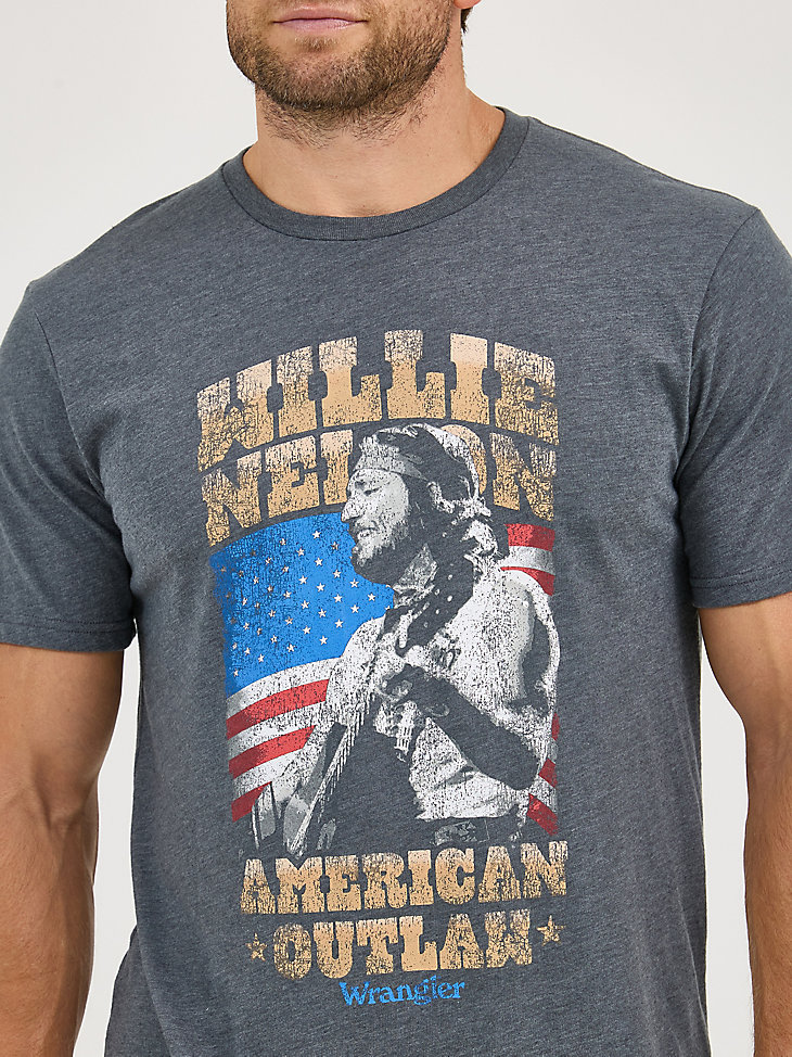 camiseta de concierto willie nelson de wrangler para hombre color asfalto jaspeado
