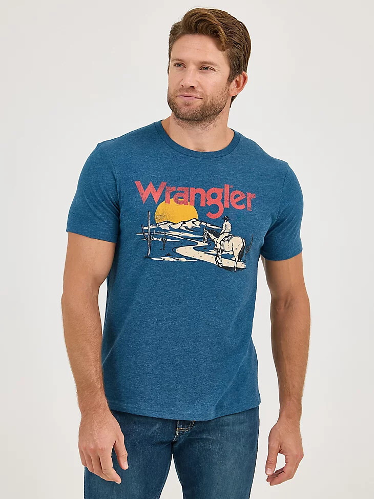 camiseta gráfica de vaquero del desierto para hombre navy road
