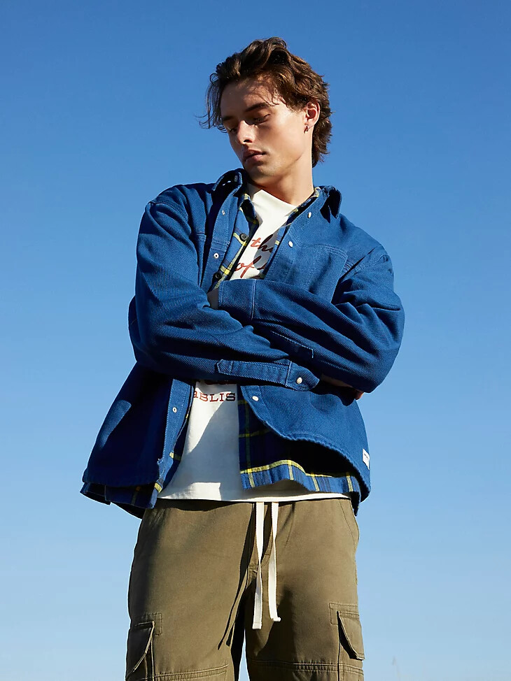 camisa de sarga wrangler x pacsun para hombre azul delft