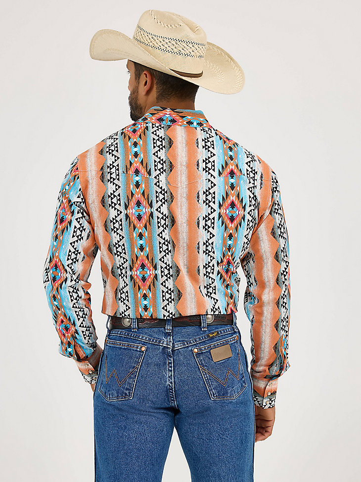 camisa de manga larga con estampado de broches estilo western checotah para hombre color naranja