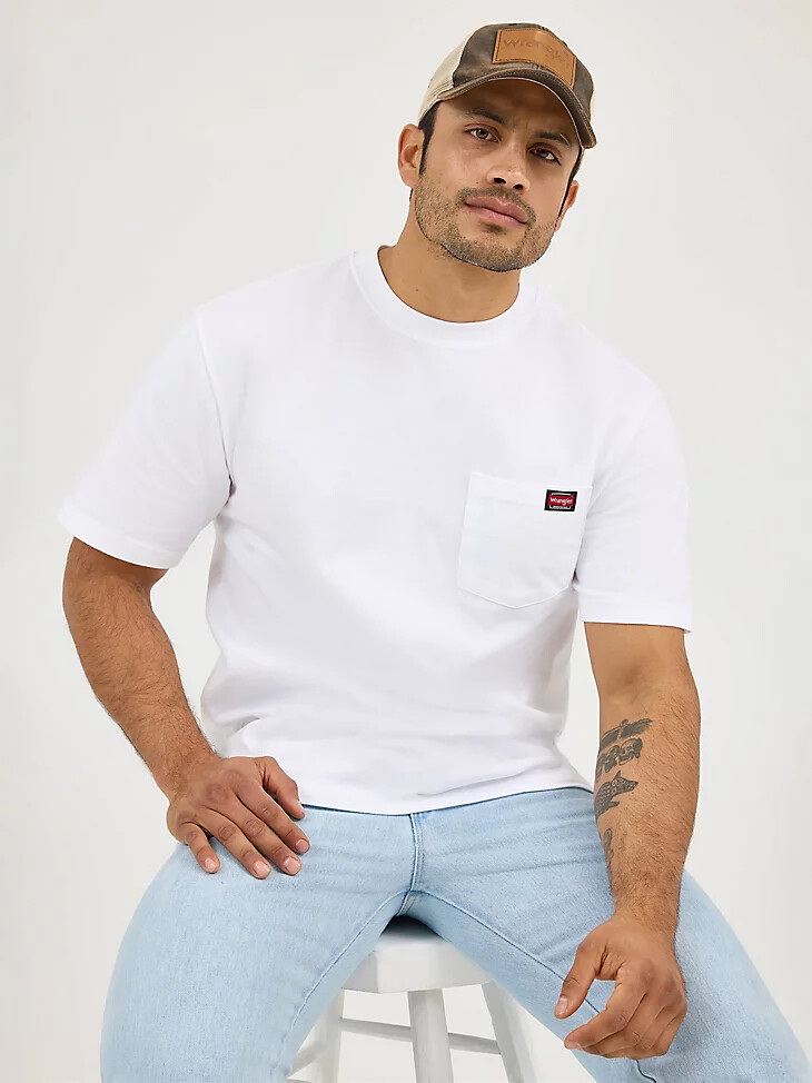 camiseta de trabajo con bolsillo para hombre blanca