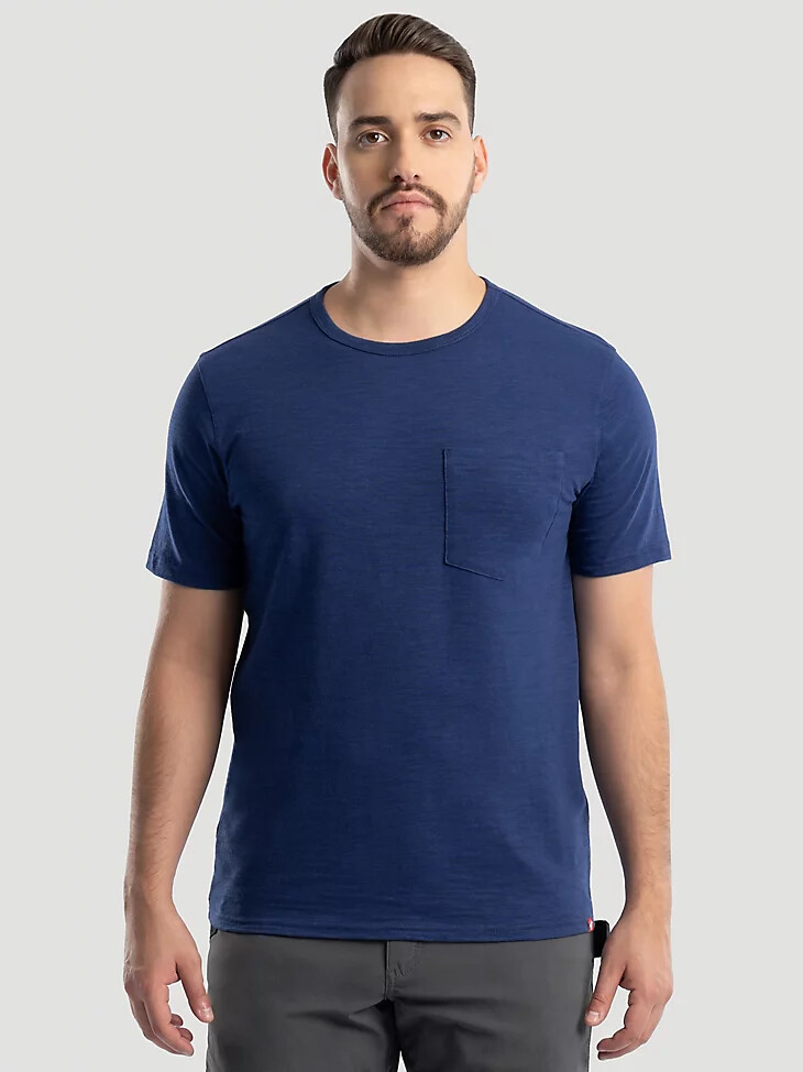 camiseta de punto flameado con bolsillo para hombre color azul marino