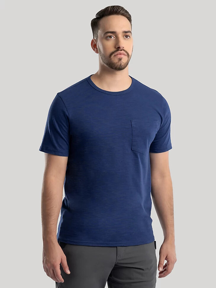 camiseta de punto flameado con bolsillo para hombre color azul marino