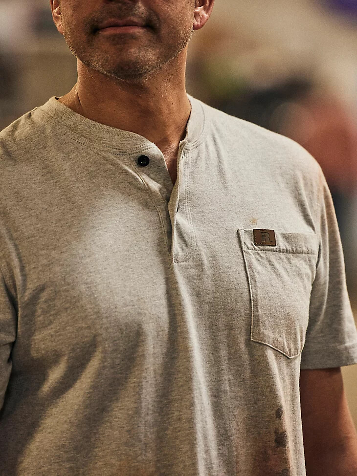 wrangler riggs workwear camiseta de manga corta henley ash heather