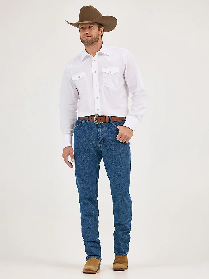 camisa wrangler western snap - manga larga tela ancha lisa color blanco