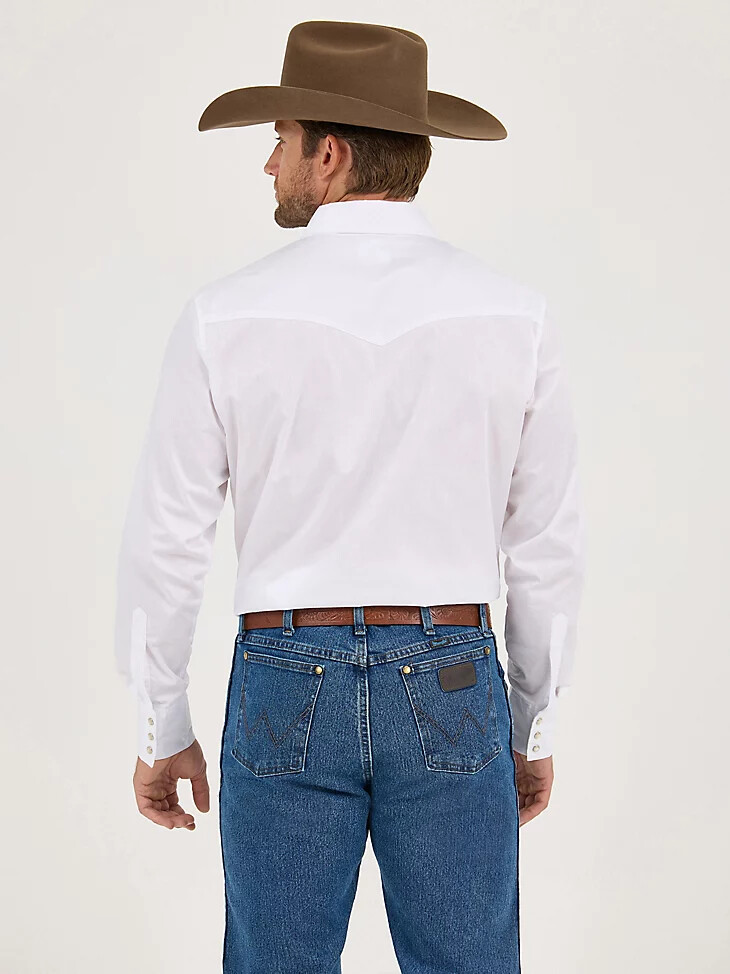 camisa wrangler western snap - manga larga tela ancha lisa color blanco