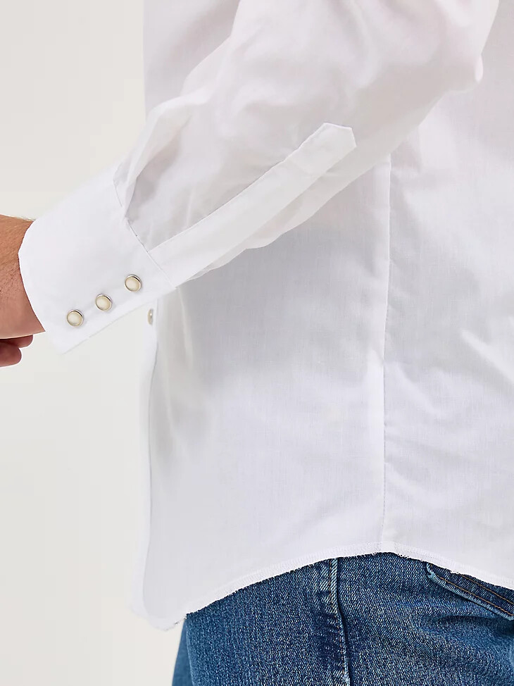 camisa wrangler western snap - manga larga tela ancha lisa color blanco