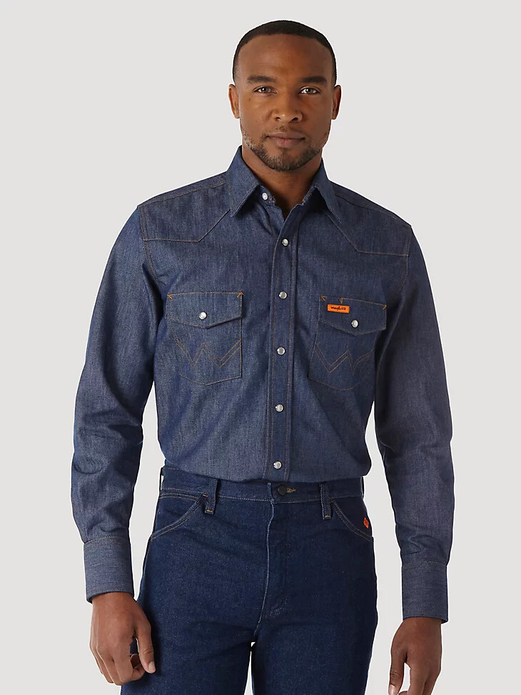 camisa de trabajo vaquera de manga larga resistente al fuego wrangler fr