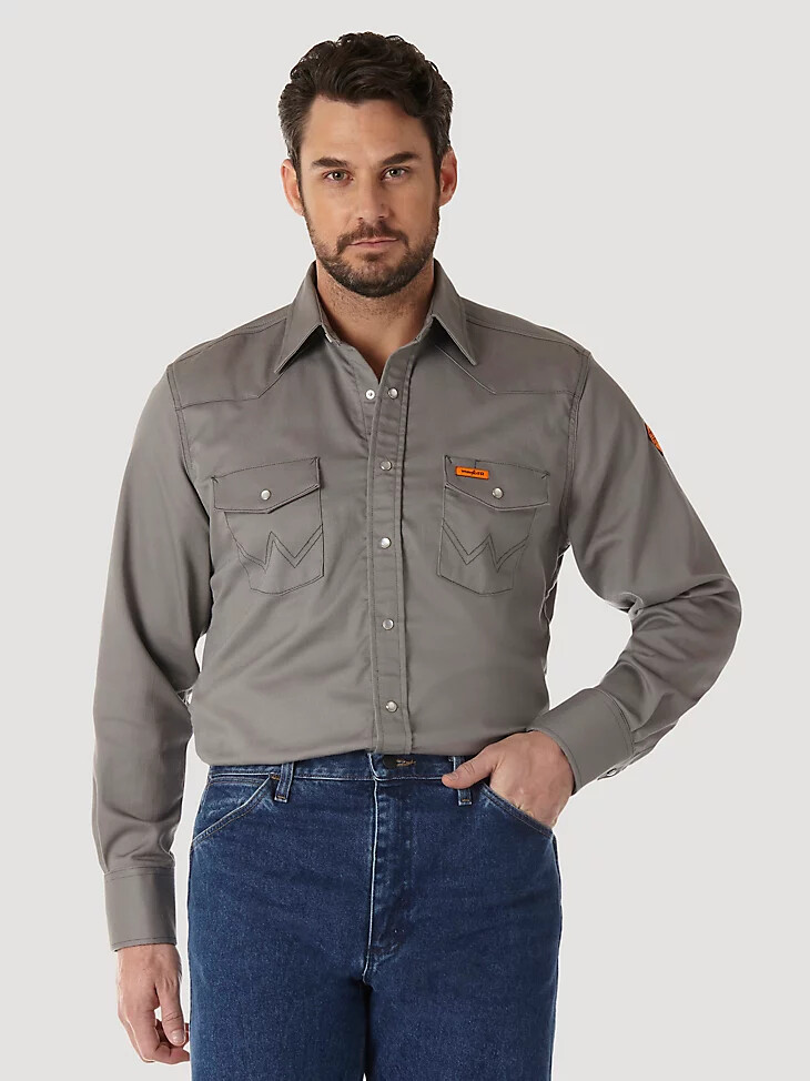 wrangler fr chaqueta de manga larga resistente al fuego color sólido - carbón vegetal