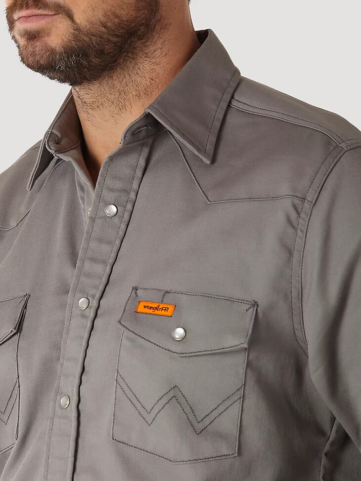 wrangler fr chaqueta de manga larga resistente al fuego color sólido - carbón vegetal