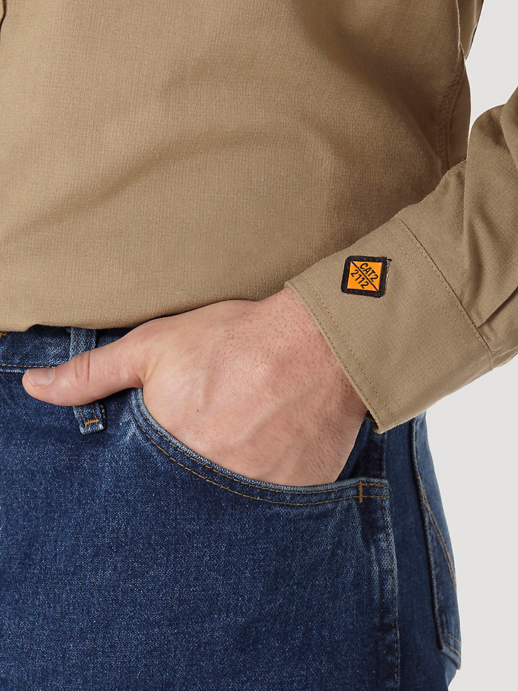 camisa de trabajo wrangler fr riggs twill lisa resistente a las llamas color caqui