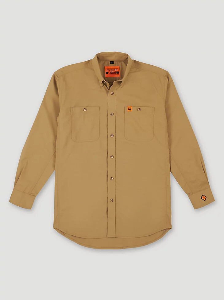 camisa de trabajo wrangler fr riggs twill lisa resistente a las llamas color caqui