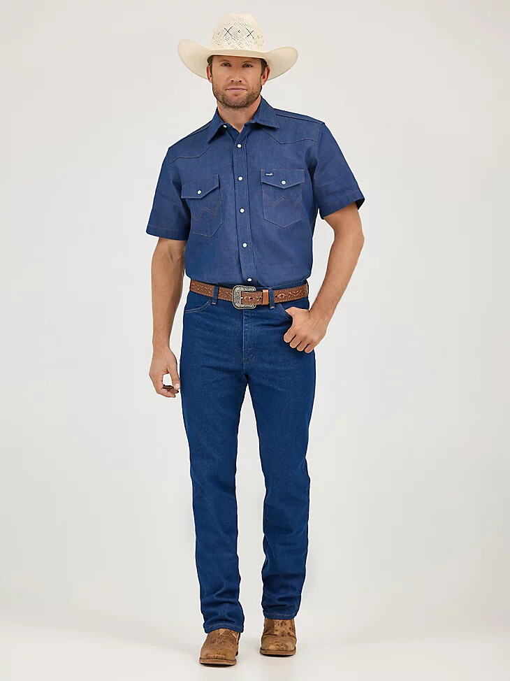 camisa vaquera de trabajo de manga corta con acabado firme cowboy cut color índigo rígido