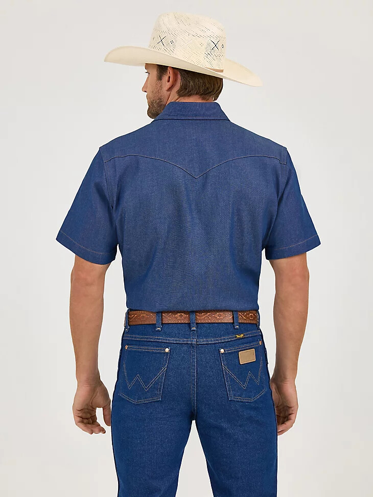 camisa vaquera de trabajo de manga corta con acabado firme cowboy cut color índigo rígido