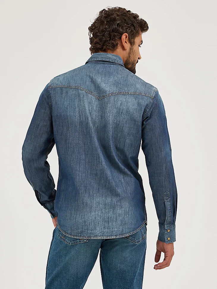 camisa vaquera de manga larga wrangler retro premium para hombre estilo western con broches color azul