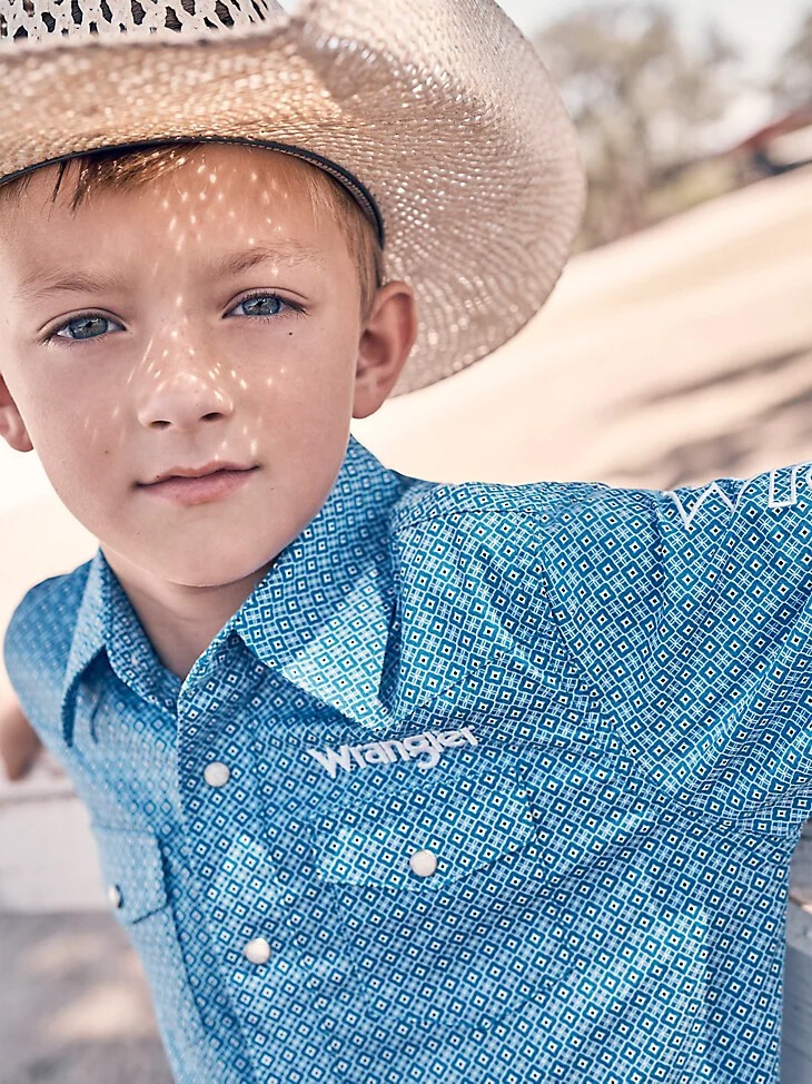 camisa vaquera de manga larga con logo wrangler para niño color cerúleo