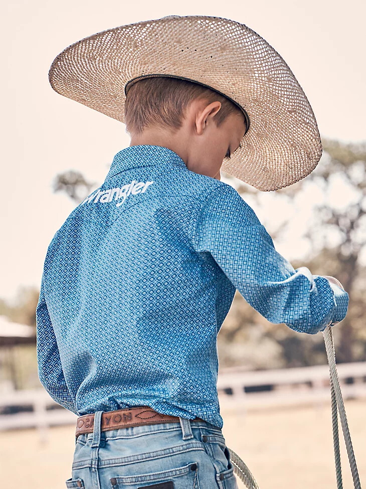camisa vaquera de manga larga con logo wrangler para niño color cerúleo