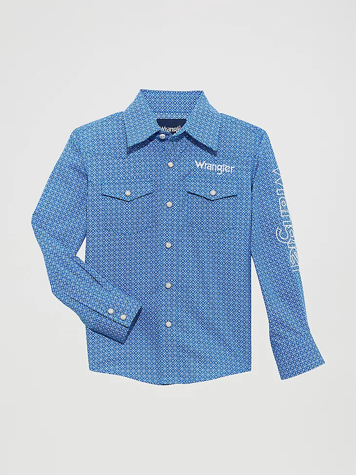 camisa vaquera de manga larga con logo wrangler para niño color cerúleo