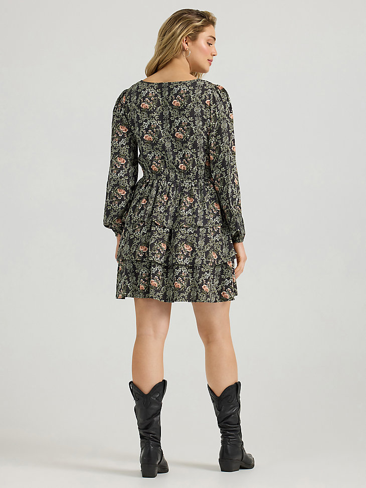vestido wrangler retro vintage de manga larga con capas para mujer color rosa y negro