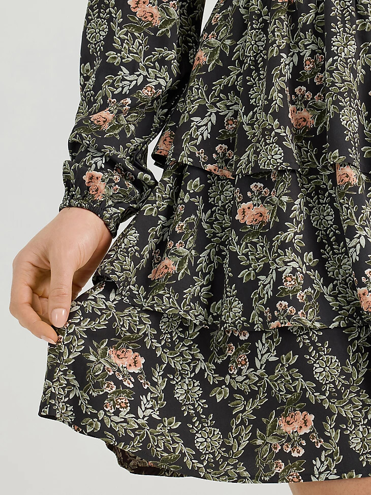 vestido wrangler retro vintage de manga larga con capas para mujer color rosa y negro