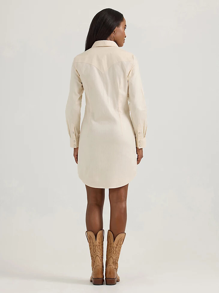vestido camisero con broches de estilo western y flores silvestres bordadas para mujer cisne blanco