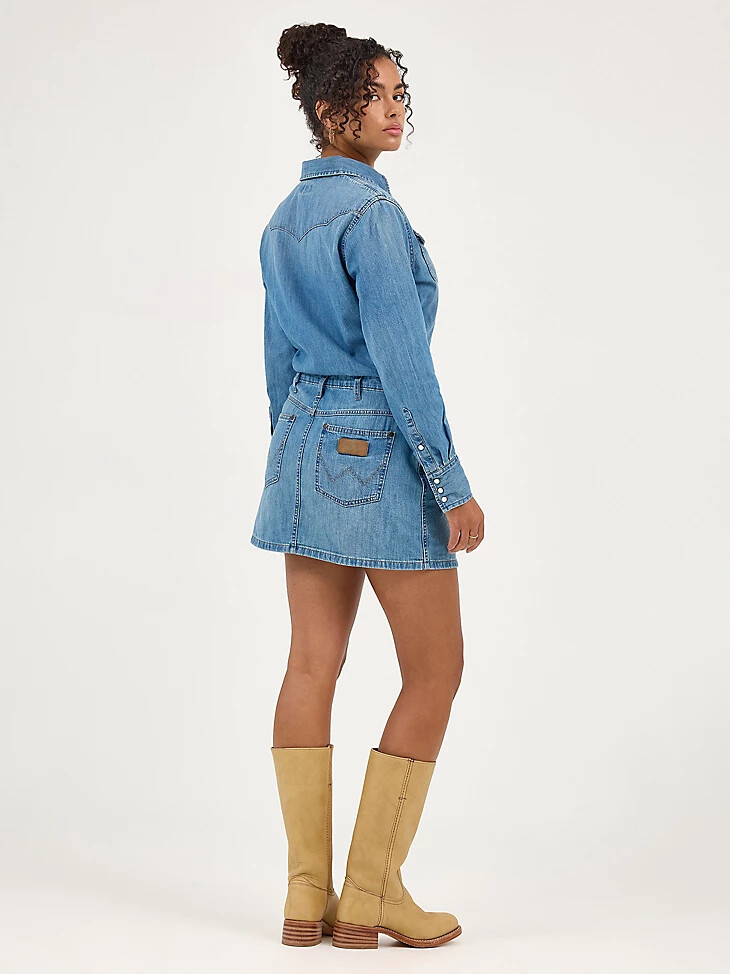 vestido vaquero de manga larga para mujer en color azul marino