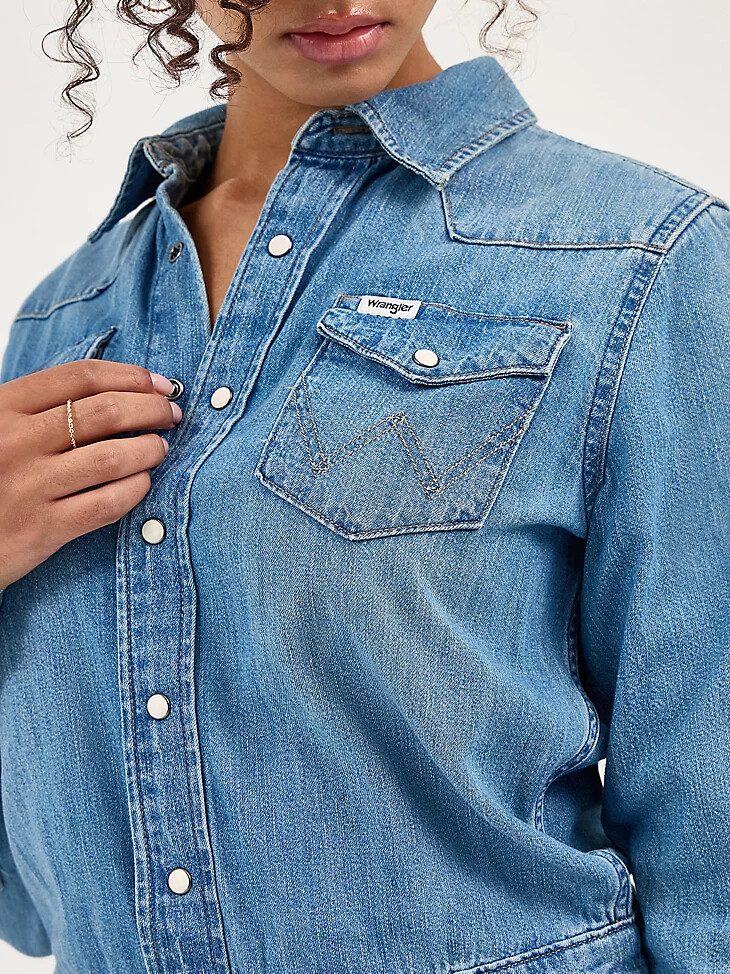 vestido vaquero de manga larga para mujer en color azul marino