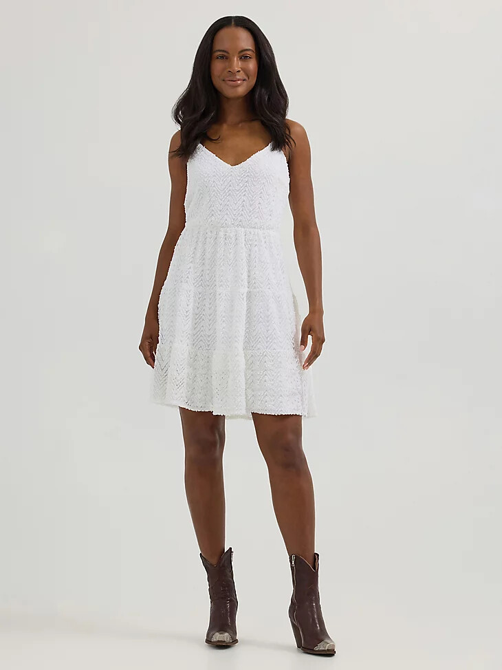 vestido mini texturizado escalonado para mujer blanco