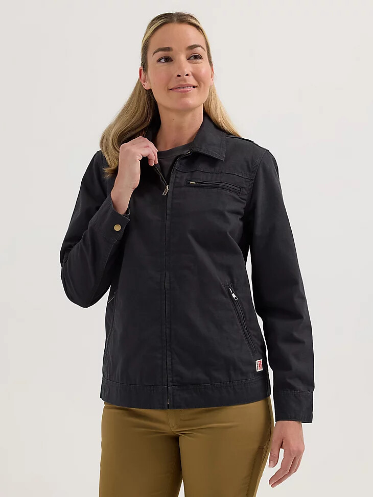 chaqueta de trabajo con forro de franela wrangler riggs workwear para mujer color negro azabache