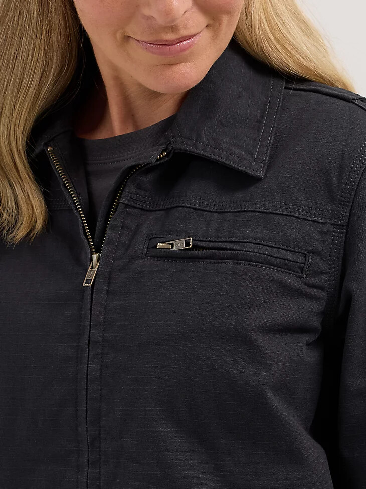 chaqueta de trabajo con forro de franela wrangler riggs workwear para mujer color negro azabache