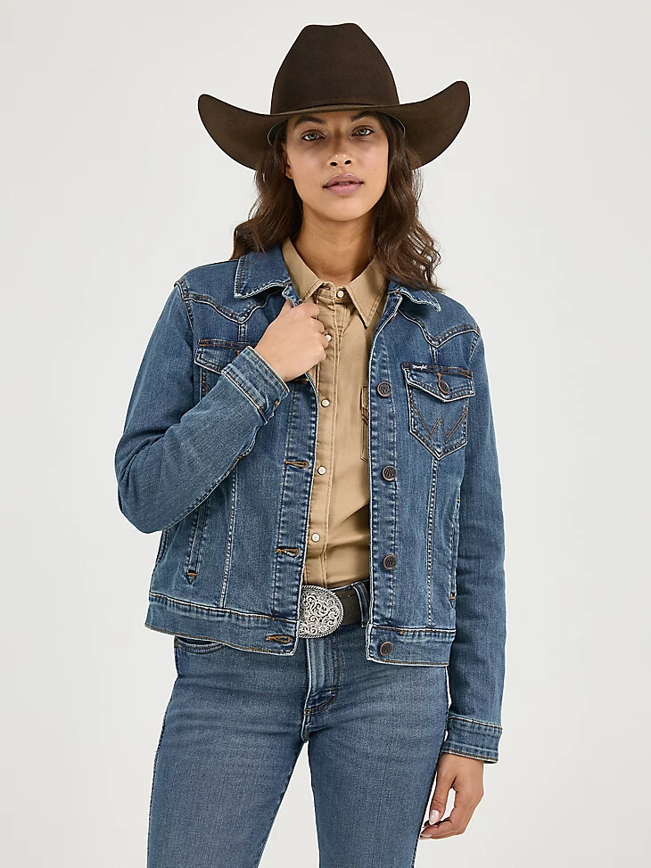chaqueta vaquera de manga larga y corte clásico para mujer color vaquero oscuro