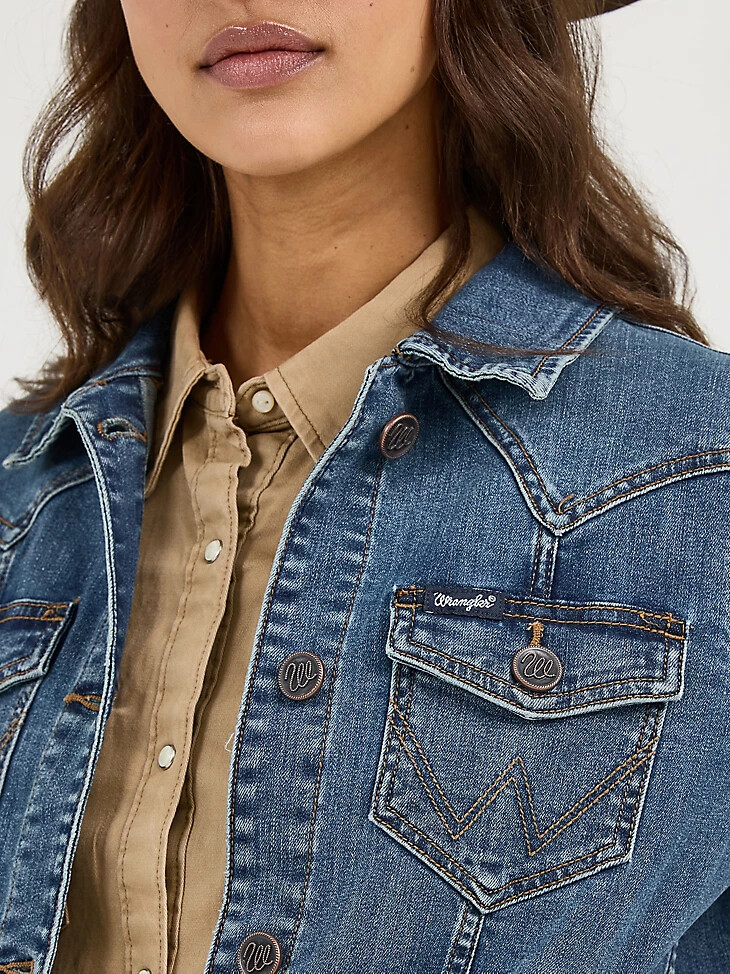 chaqueta vaquera de manga larga y corte clásico para mujer color vaquero oscuro