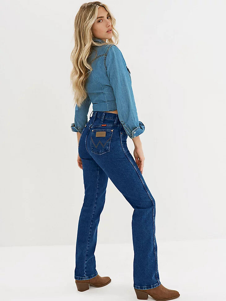 vaqueros wrangler cowboy cut de corte ajustado para mujer color índigo prelavado