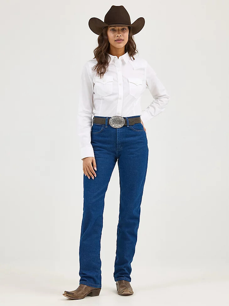 vaqueros wrangler cowboy cut de corte ajustado para mujer color índigo prelavado
