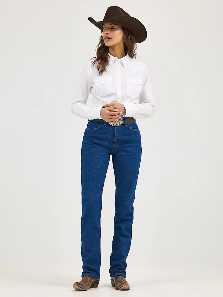 vaqueros wrangler cowboy cut de corte ajustado para mujer color índigo prelavado
