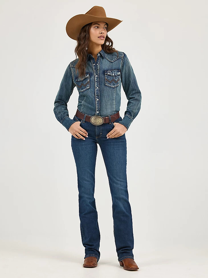 vaqueros wrangler ultimate riding para mujer willow de tiro medio con corte acampanado traci
