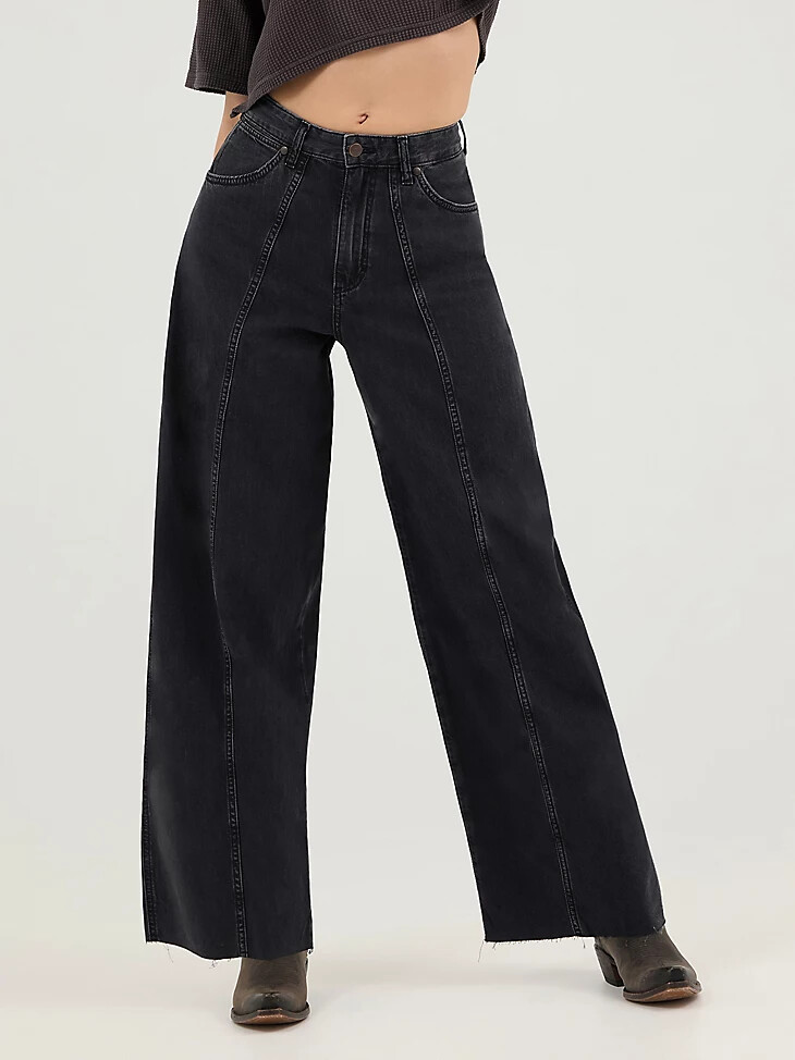 vaqueros de barril estilo vaquero para mujer color negro enjuagado