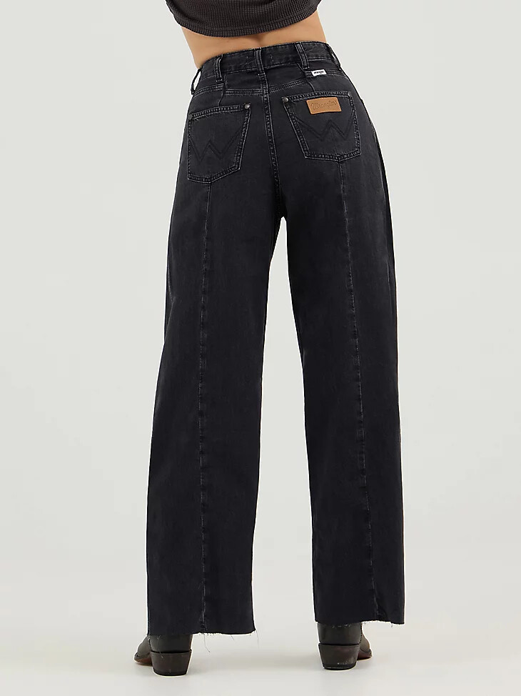 vaqueros de barril estilo vaquero para mujer color negro enjuagado
