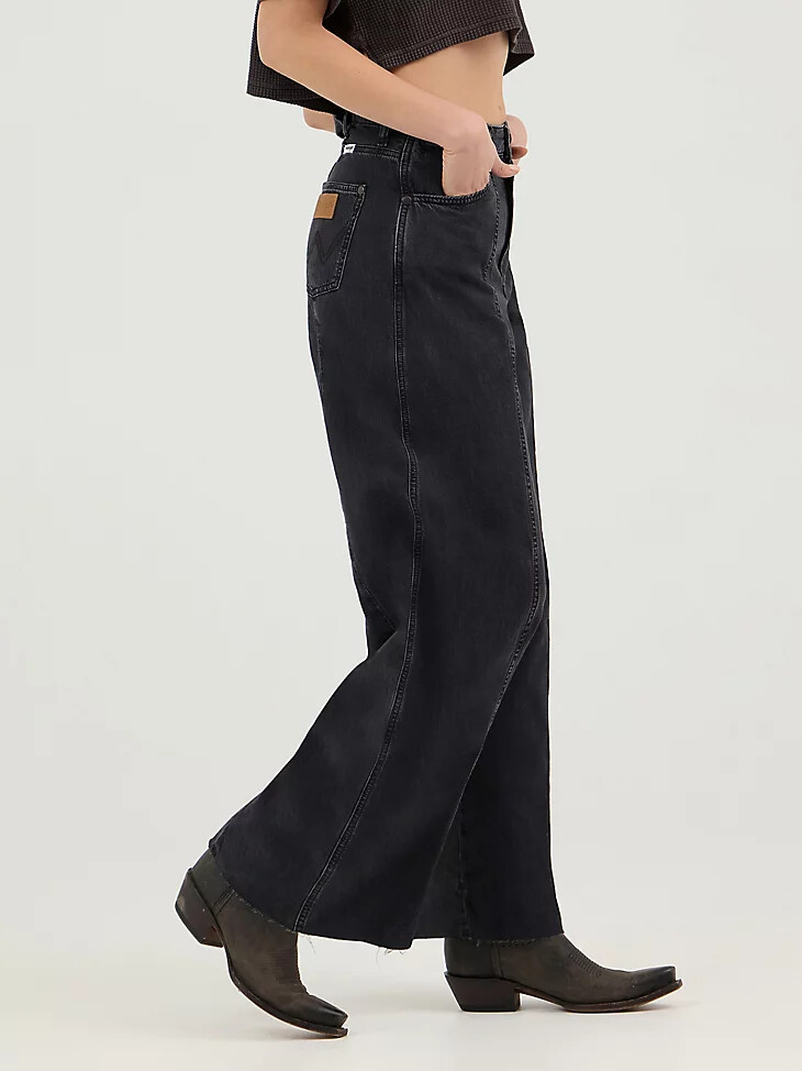 vaqueros de barril estilo vaquero para mujer color negro enjuagado