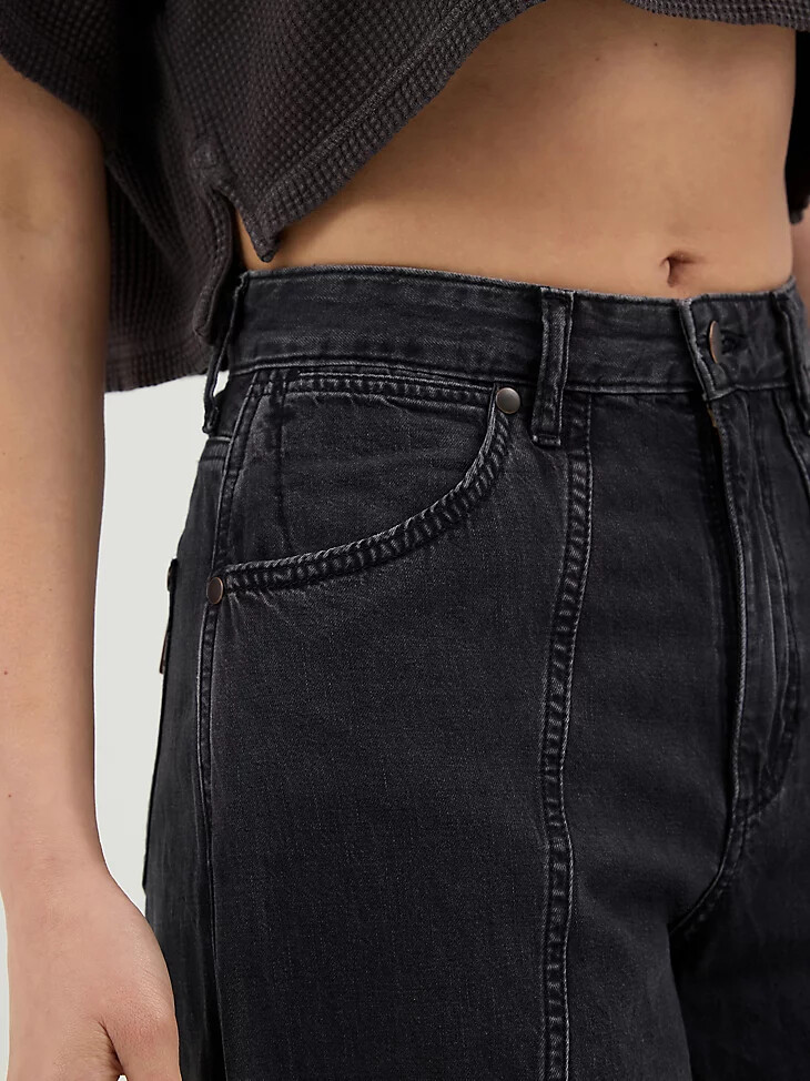 vaqueros de barril estilo vaquero para mujer color negro enjuagado