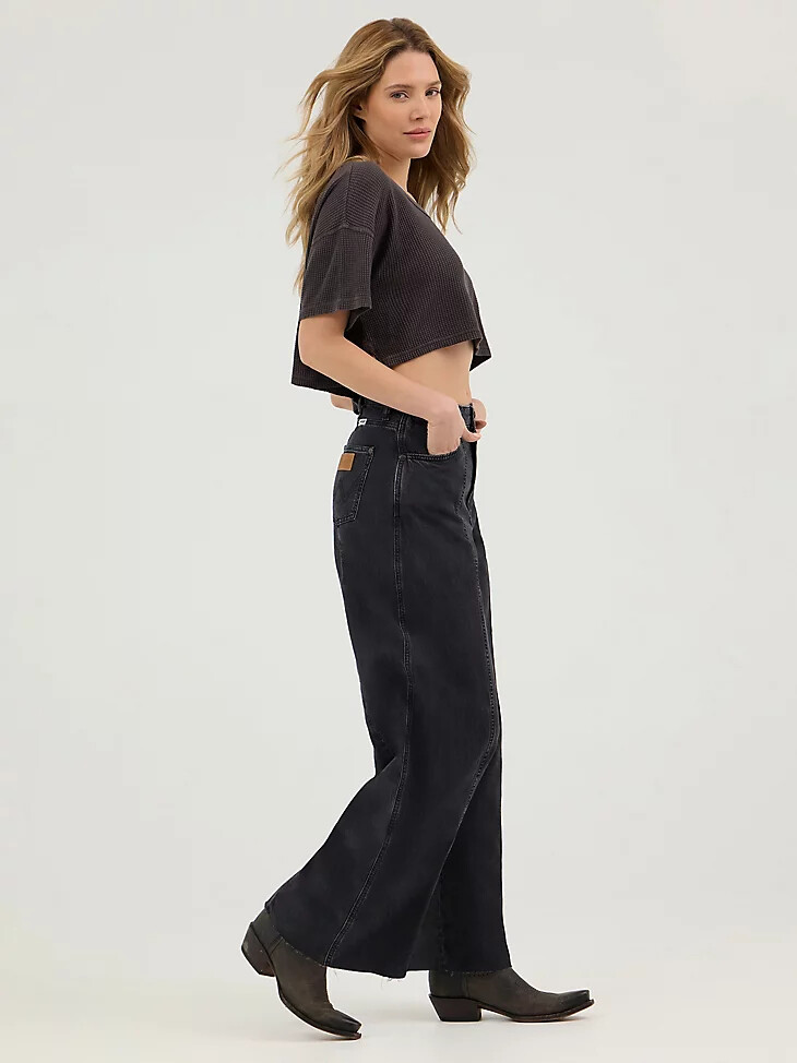 vaqueros de barril estilo vaquero para mujer color negro enjuagado